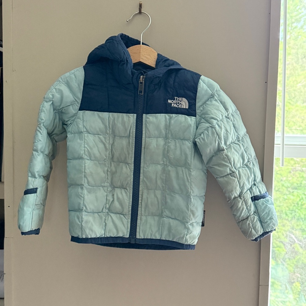 The North Face Hooded Navy and Light Blue Baby Puffer Jacket